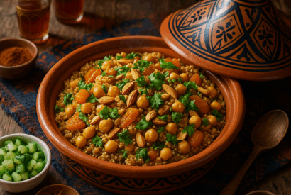 Thumbnail for Moroccan-Inspired Quinoa Tagine with Chickpeas, Apricots & Toasted Almonds