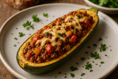 Thumbnail for French-Inspired Oven-Baked Zucchini with Vegan Minced Meat Filling