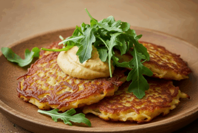 Thumbnail for Kartoffelpuffer mit Senfsoße und Rucola (Potato Pancakes with Mustard Sauce and Arugula)
